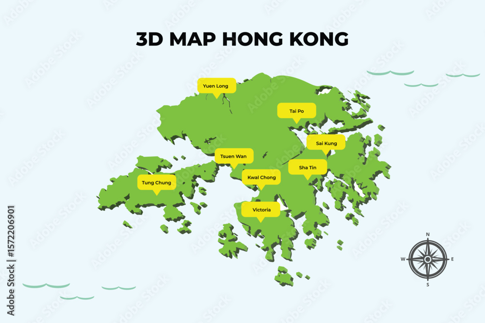 Naklejka premium 3D MAP HONG KONG