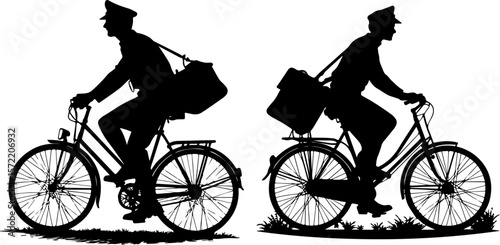 Mailman Riding Bicycle - Postman Delivering Mail Silhouette