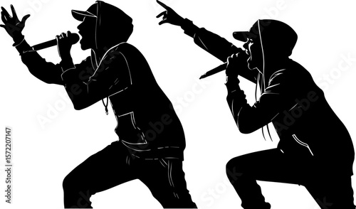 Hip Hop Rapper Performing with Microphone - Music Concert Silhouette