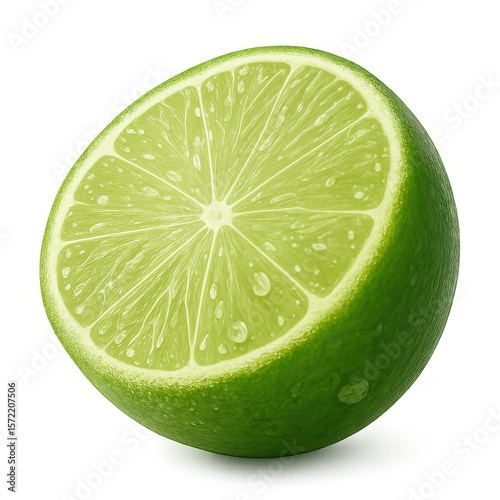 Close up of a Juicy Lime Half on Green Background,clipart, cut out, no background,PNG die-cut for advertising