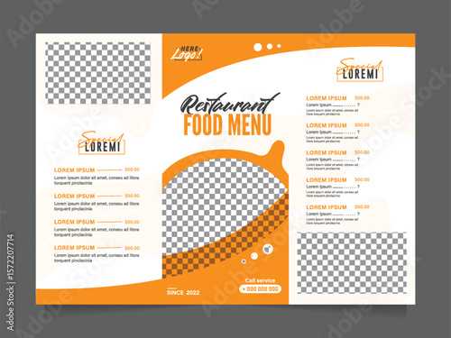 Modern Restaurant Bi-Fold Food Menu Template: Orange and White Design