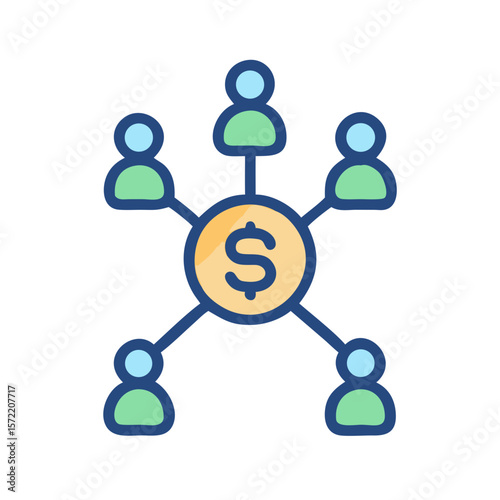 Money network connecting people flat illustration on White Background