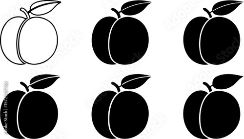 peach fruit or nectarine with leaf flat vector ico.eps