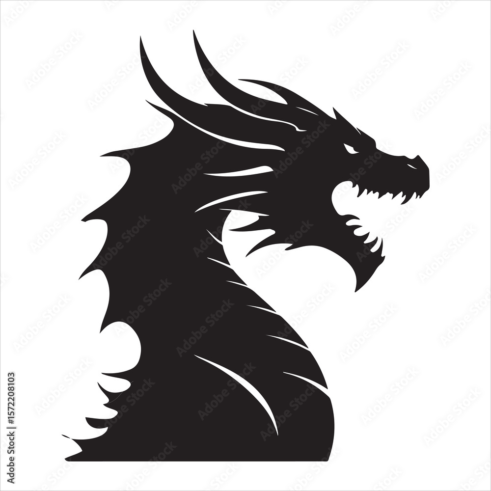 Obraz premium Majestic Dragon Silhouette - Minimalist Black Vecto 
