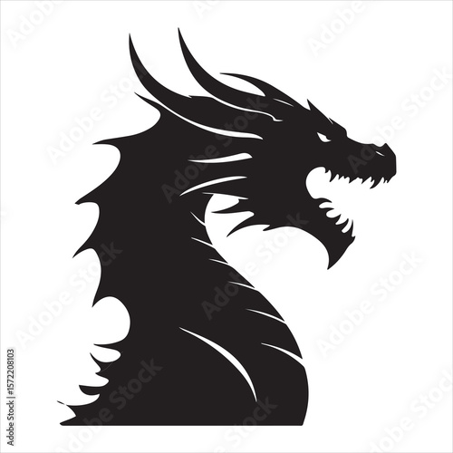 Wallpaper Mural Majestic Dragon Silhouette - Minimalist Black Vecto  Torontodigital.ca
