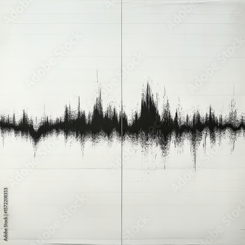 Richter scale Low and High Earthquake Waves vibrating on white paper background, sound wave diagram concept