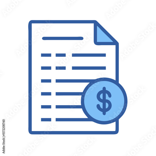 Financial report with a dollar coin on White Background