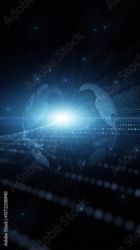 Futuristic shine digital cyberspace dotted lines with earth globe loop animation.