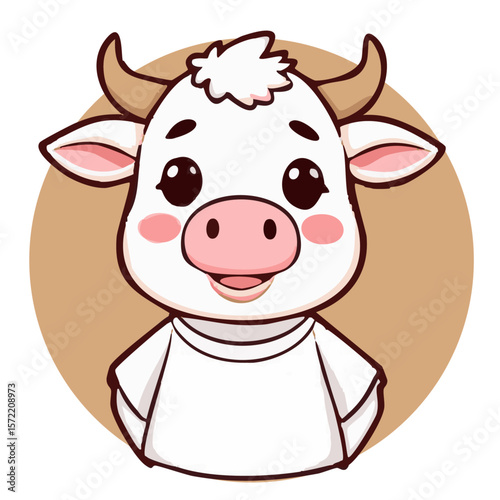 A cute happy beloved cow with white T-shirt cartoon character illustration