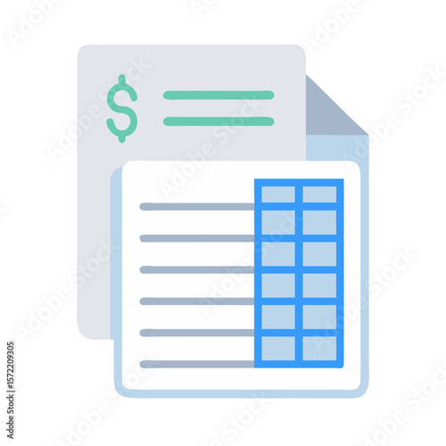 Financial report icon showing accounting data and monetary value