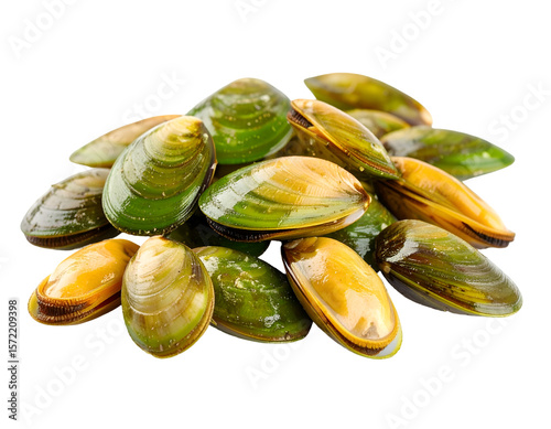 Fresh Mussels: A close-up shot of fresh mussels, showcasing their vibrant shells and inviting texture. This image highlights the freshness and quality of the seafood.