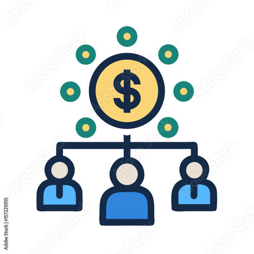 Distribution of funds to people illustrated on White Background