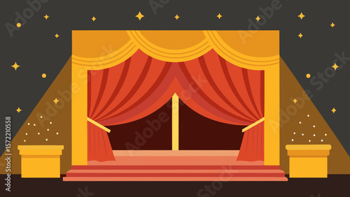 stage with red curtains and spotlights