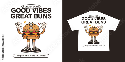  Funny cartoon character of burger Graphic Design for T shirt Street Wear and Urban Style