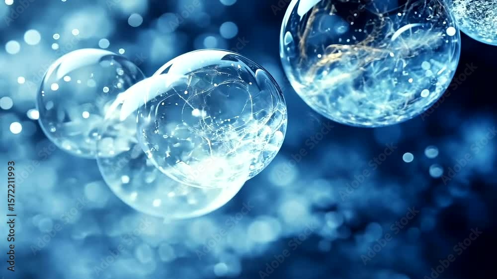 Abstract motion background with futuristic glowing blue bubbles and light particle effects