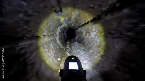 Inspecting Dark Pipe with Camera Equipment Underground