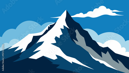 Snowy mountain landscape vector illustration featuring a winter sky, high peaks, and an icy glacier view