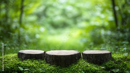 Forest Tree Stumps with Moss, Natural Display Platform