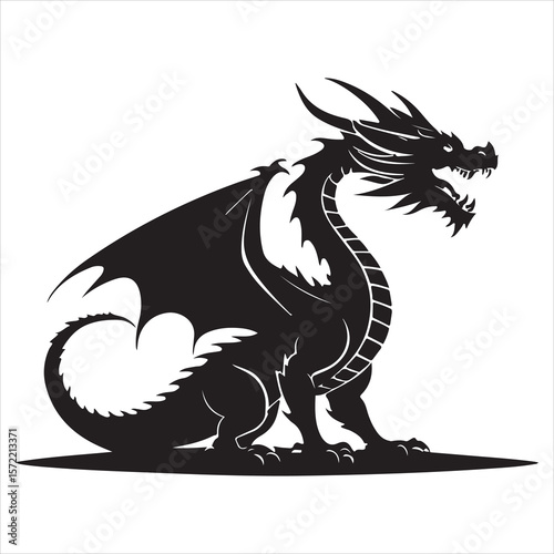 Wallpaper Mural Majestic Dragon Silhouette - Minimalist Black Vecto  Torontodigital.ca