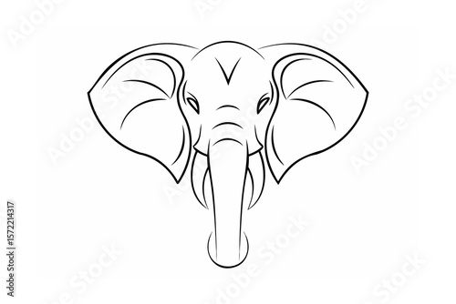 Elegant elephant head outline black and white line art