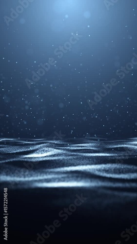 Abstract slow motion dotted sea waves with particles on vertical loop background.