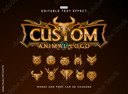 fantasy ancient gold medieval custom rpg game logo design with various animal mascot head text effect