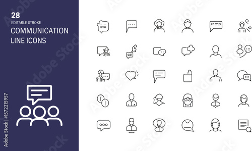 Communication line icons vector set thin outline style for business and social media marketing design editable stock vector