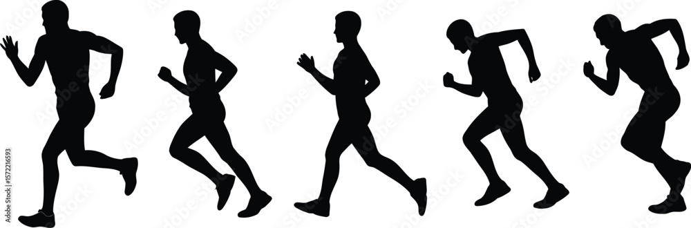 Obraz premium Dynamic Running Silhouettes: Various Male Poses for Sport and Fitness Concepts