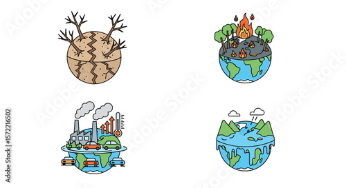 Planet earth facing environmental challenges from deforestation pollution and climate change impacts