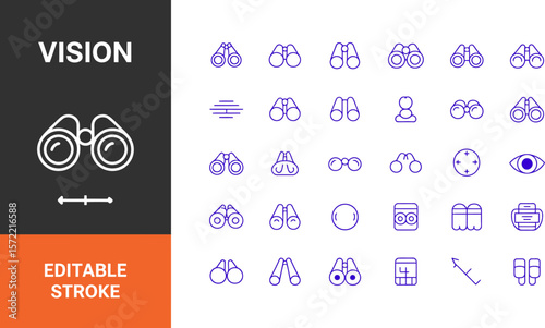 Explore vision with binoculars icons set for travel and observation vector design editable stroke symbols editable stock vector