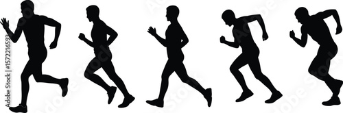 Dynamic Running Silhouettes: Various Male Poses for Sport and Fitness Concepts

