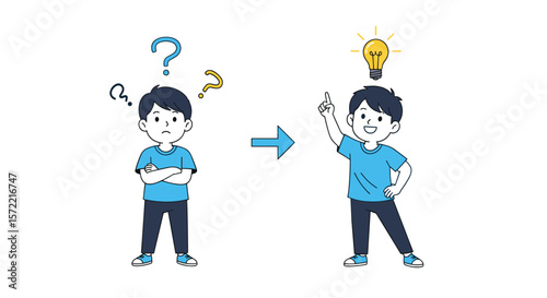 A thoughtful child transforms from confusion and questions to a moment of brilliant insight and understanding