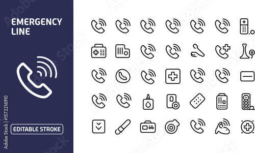 Emergency call line icons vector set medical assistance and healthcare help line contact icons editable stock vector