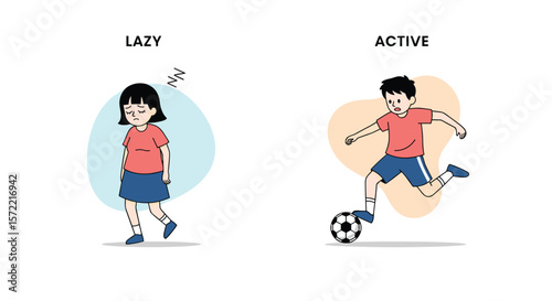 Exploring the contrasting lifestyles of lazy and active children showcasing different personalities and habits