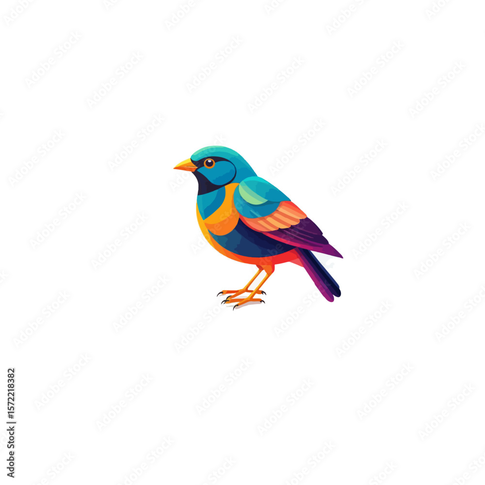 Fototapeta premium A colorful bird with blue head and orange chest on a white background