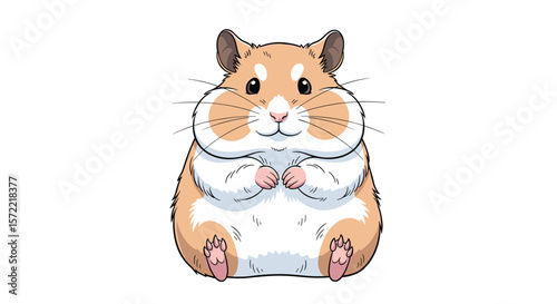 Adorable fluffy hamster sitting patiently waiting for a treat with big cheeks full of food looking very cute and adorable
