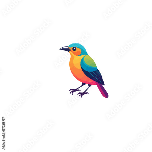 A colorful bird with blue head and orange breast sitting on nothing