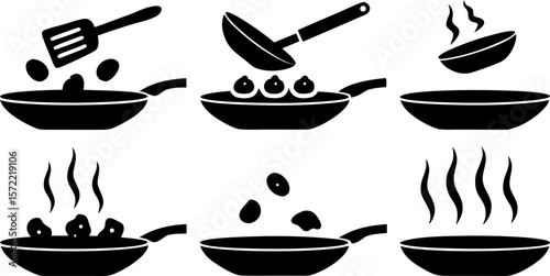 tossing food in pan icon  tossing turning cooking .eps