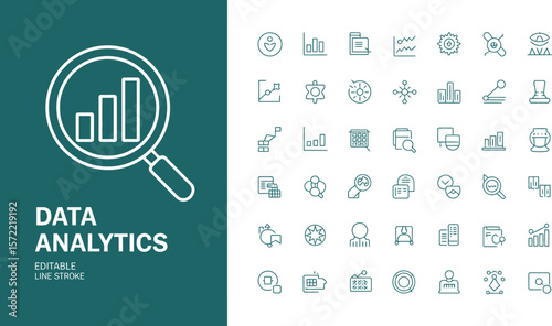 Data analytics icons set vector illustration for business intelligence and data visualization needs editable stock vector