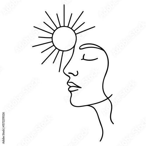 Vector human head silhouette with an idea light bulb and a woman's profile illustration