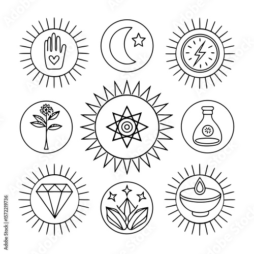 Celestial Sun Moon Diamond Flower Alchemy Symbols star