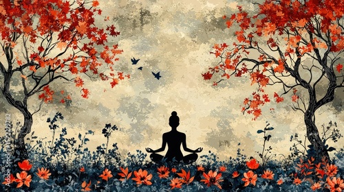 Serene Autumn Meditation: A Woman Finds Peace Amidst Nature's Embrace