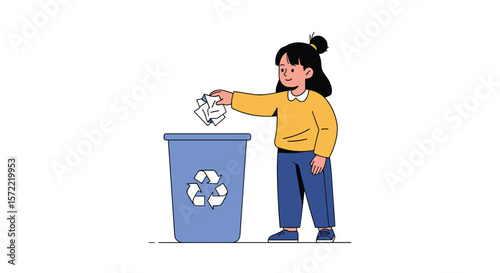 A young person thoughtfully disposes of waste into a recycling bin promoting environmental responsibility and sustainability