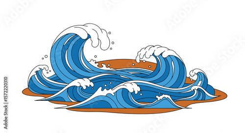 Dynamic ocean waves crashing on sandy shores with white foam highlights capturing nature's power