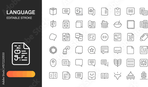 Language translation icons set for global communication and multilingual content creation vector design editable stock vector
