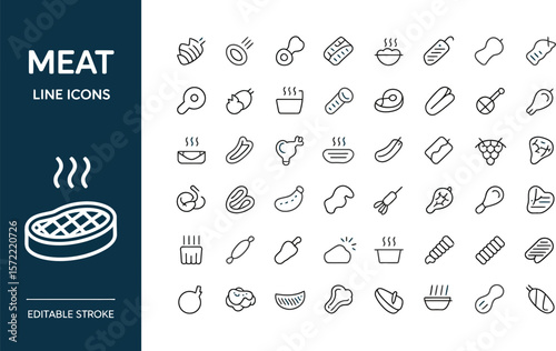 Meat icons set vector illustration collection of different meat products outline style editable stroke editable stock vector