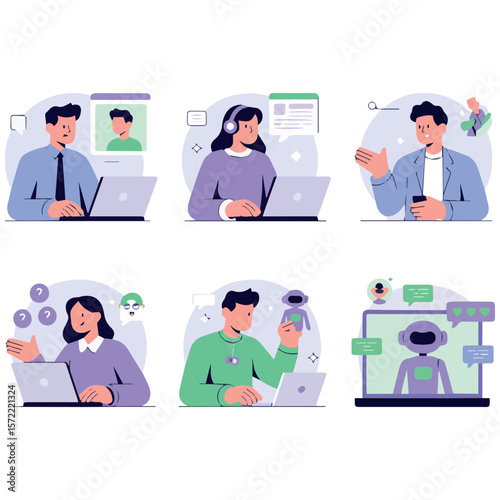 Illustration of virtual assistant ai chatbot customer support and online communication concept 100