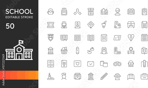 School education vector icons set editable stroke back to school learning studying university symbols 100px editable stock vector