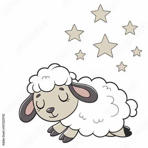 Peaceful sheep dreaming under starry sky stars night