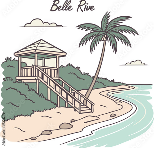 watercolor hand painting resort sketch  belle rive.eps